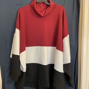 Lane Bryant Red and Black Cowl Neck Sweater with Color Block Design